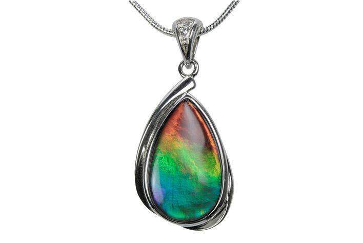 Stunning Ammolite Tear Drop Pendant - Sterling Silver #380645